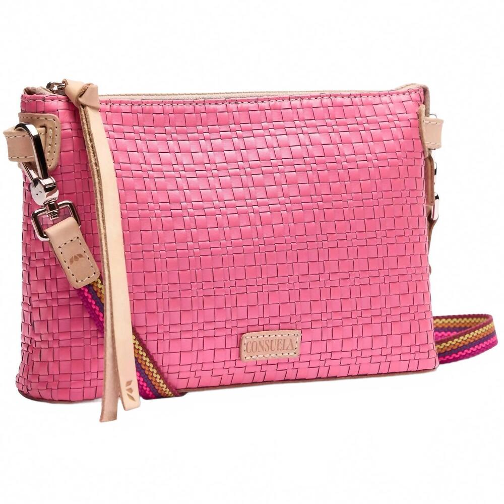 Consuela Pink Woven Crossbody with Tan Trim